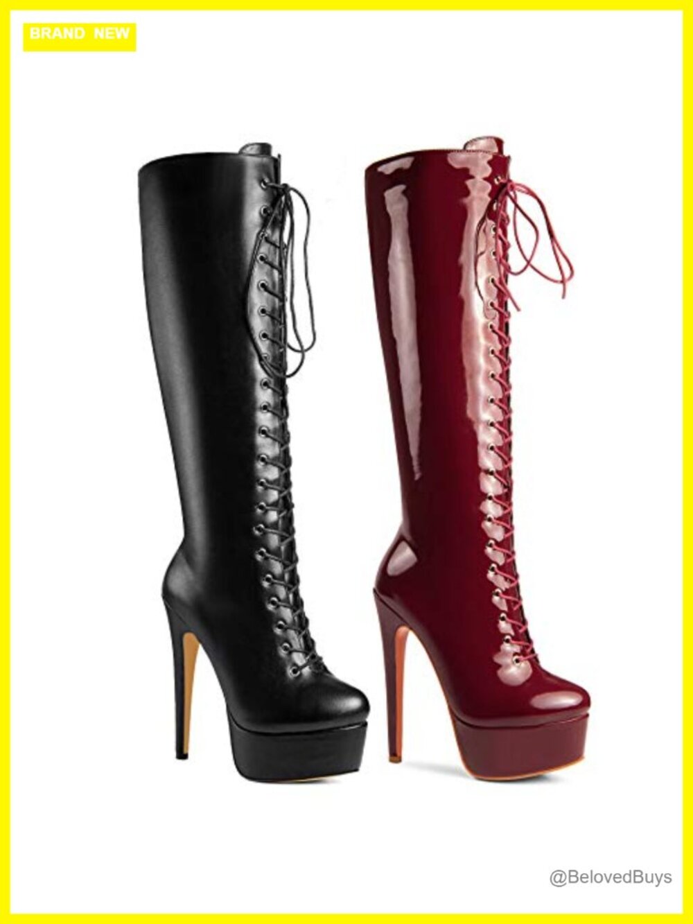 Faux Leather Knee High Platform Lace Up Stiletto Heels Boots
